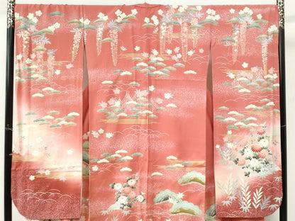平和屋着物●豪華振袖　御所車花松文　暈し染め　金彩　正絹　逸品　CABM3994yc