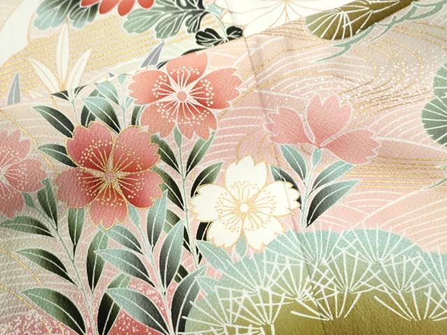 平和屋着物●豪華振袖　御所車花松文　暈し染め　金彩　正絹　逸品　CABM3994yc