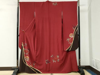 平和屋着物●豪華振袖　駒刺繍　毬牡丹舞桜文　金彩　京都きもの友禅扱い　正絹　逸品　CABM3996yc