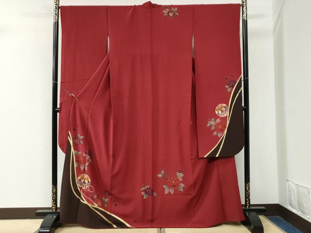 平和屋着物●豪華振袖　駒刺繍　毬牡丹舞桜文　金彩　京都きもの友禅扱い　正絹　逸品　CABM3996yc