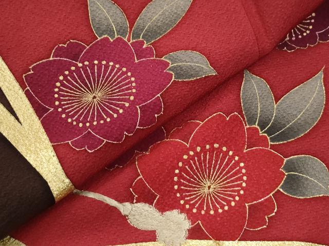 平和屋着物●豪華振袖　駒刺繍　毬牡丹舞桜文　金彩　京都きもの友禅扱い　正絹　逸品　CABM3996yc