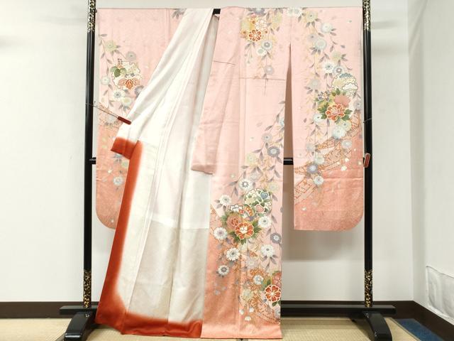 平和屋着物●豪華振袖　駒刺繍　雪輪花蝶文　金彩　正絹　逸品　CABM3998yc