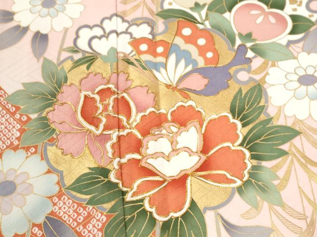 平和屋着物●豪華振袖　駒刺繍　雪輪花蝶文　金彩　正絹　逸品　CABM3998yc