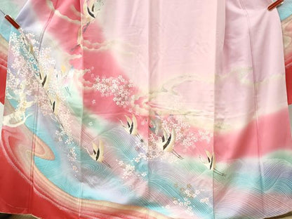 平和屋着物●豪華振袖　流水飛鶴舞桜文　暈し染め　金彩　正絹　逸品　未使用　CABM3999yc