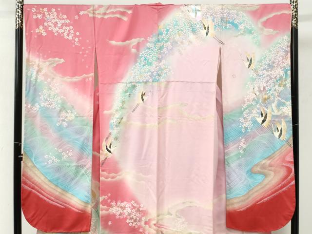 平和屋着物●豪華振袖　流水飛鶴舞桜文　暈し染め　金彩　正絹　逸品　未使用　CABM3999yc