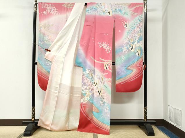 平和屋着物●豪華振袖　流水飛鶴舞桜文　暈し染め　金彩　正絹　逸品　未使用　CABM3999yc