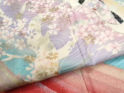 平和屋着物●豪華振袖　流水飛鶴舞桜文　暈し染め　金彩　正絹　逸品　未使用　CABM3999yc