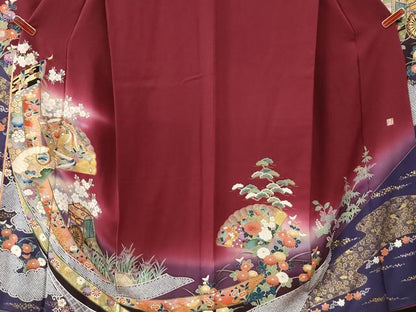 平和屋着物●ブライダルファッションデザイナー・桂由美 振袖 十二単風 檜扇鬘帯鳳凰御所車花文 暈し染め 金彩 正絹 逸品 CABM4000yc