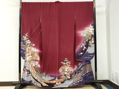 平和屋着物●ブライダルファッションデザイナー・桂由美 振袖 十二単風 檜扇鬘帯鳳凰御所車花文 暈し染め 金彩 正絹 逸品 CABM4000yc