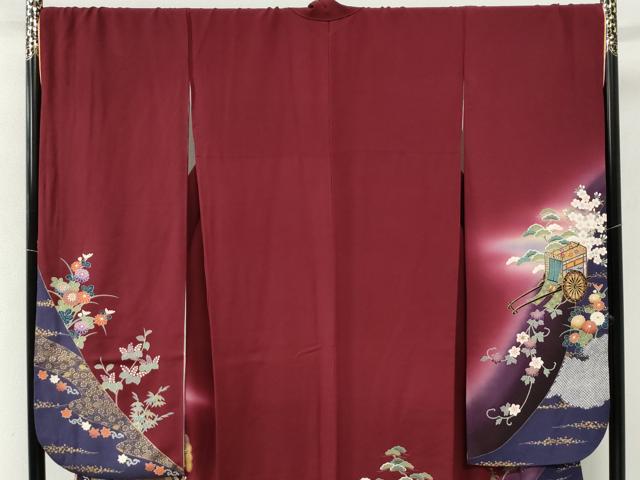 平和屋着物●ブライダルファッションデザイナー・桂由美 振袖 十二単風 檜扇鬘帯鳳凰御所車花文 暈し染め 金彩 正絹 逸品 CABM4000yc