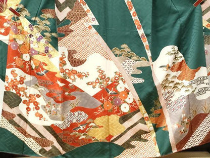 平和屋着物●豪華振袖　駒刺繍　流水飛鶴松竹梅花文　金彩　正絹　逸品　CABM4002yc