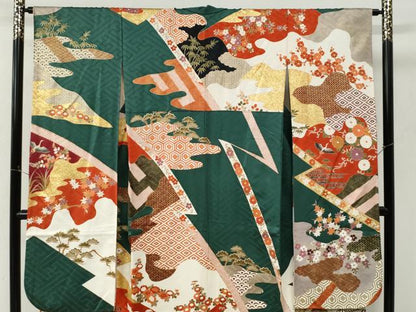 平和屋着物●豪華振袖　駒刺繍　流水飛鶴松竹梅花文　金彩　正絹　逸品　CABM4002yc