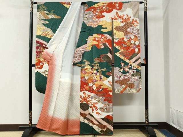 平和屋着物●豪華振袖　駒刺繍　流水飛鶴松竹梅花文　金彩　正絹　逸品　CABM4002yc