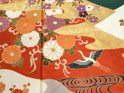 平和屋着物●豪華振袖　駒刺繍　流水飛鶴松竹梅花文　金彩　正絹　逸品　CABM4002yc
