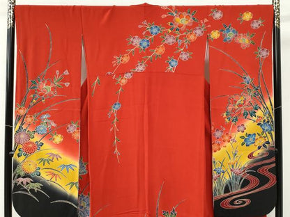 平和屋着物●豪華振袖　型染め　流水牡丹草花文　暈し染め　鈴乃屋扱い　正絹　逸品　CABM4003yc