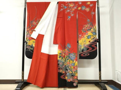 平和屋着物●豪華振袖　型染め　流水牡丹草花文　暈し染め　鈴乃屋扱い　正絹　逸品　CABM4003yc