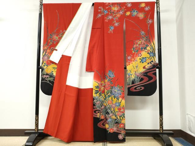 平和屋着物●豪華振袖　型染め　流水牡丹草花文　暈し染め　鈴乃屋扱い　正絹　逸品　CABM4003yc
