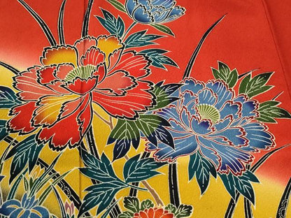 平和屋着物●豪華振袖　型染め　流水牡丹草花文　暈し染め　鈴乃屋扱い　正絹　逸品　CABM4003yc