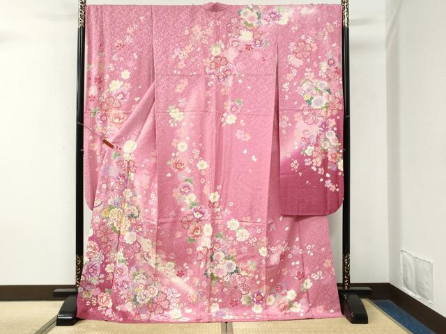 平和屋着物●豪華振袖　駒刺繍　牡丹舞花文　暈し染め　金通し地　正絹　逸品　CABM4005yc