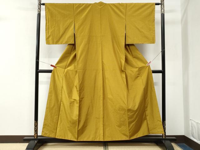 平和屋着物●黄八丈　紬　平織　格子　正絹　逸品　未使用　CABM4006yc