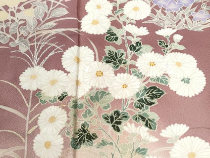 平和屋着物●訪問着　刺繍　菊花文　暈し染め　金彩　反端付き　正絹　逸品　CABM4018yc