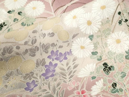 平和屋着物●訪問着　刺繍　菊花文　暈し染め　金彩　反端付き　正絹　逸品　CABM4018yc