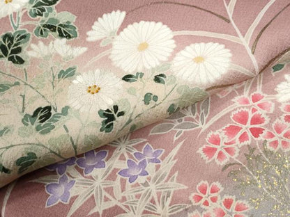 平和屋着物●訪問着　刺繍　菊花文　暈し染め　金彩　反端付き　正絹　逸品　CABM4018yc