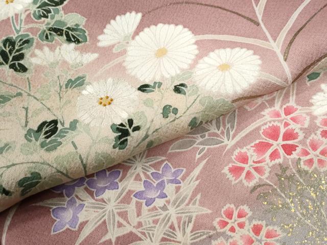平和屋着物●訪問着　刺繍　菊花文　暈し染め　金彩　反端付き　正絹　逸品　CABM4018yc