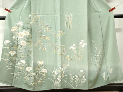 平和屋着物●訪問着　友禅　枝花文　暈し染め　反端付き　正絹　逸品　CABM4019yc