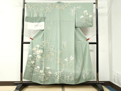 平和屋着物●訪問着　友禅　枝花文　暈し染め　反端付き　正絹　逸品　CABM4019yc