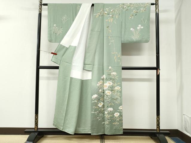 平和屋着物●訪問着　友禅　枝花文　暈し染め　反端付き　正絹　逸品　CABM4019yc