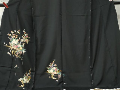 平和屋着物●訪問着　花筏文　黒地　金彩　仮絵羽　正絹　逸品　未使用　CABM4021yc