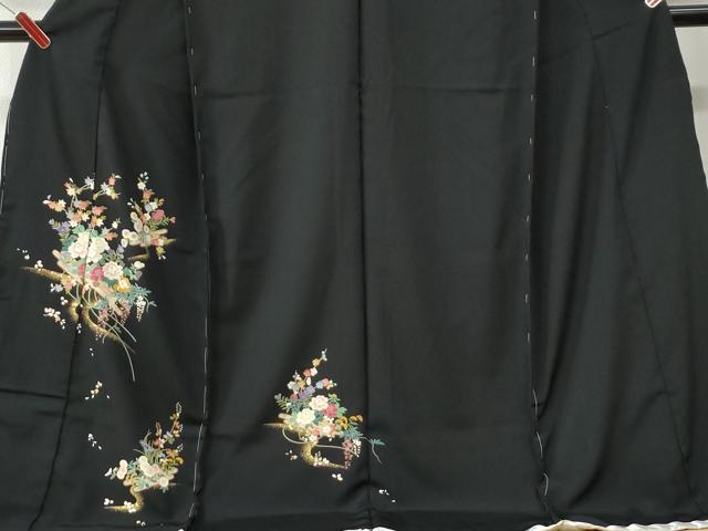 平和屋着物●訪問着　花筏文　黒地　金彩　仮絵羽　正絹　逸品　未使用　CABM4021yc