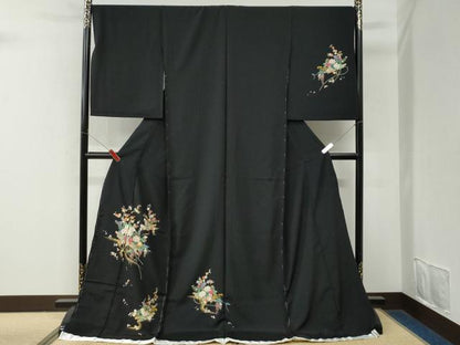 平和屋着物●訪問着　花筏文　黒地　金彩　仮絵羽　正絹　逸品　未使用　CABM4021yc