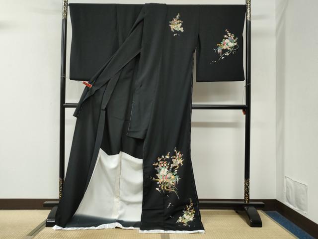 平和屋着物●訪問着　花筏文　黒地　金彩　仮絵羽　正絹　逸品　未使用　CABM4021yc
