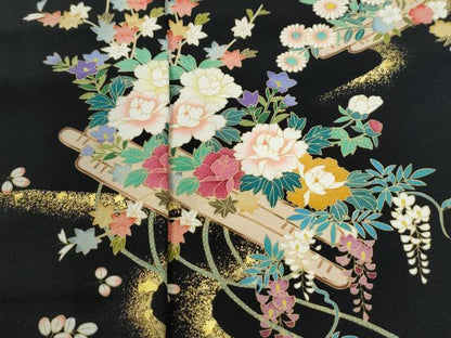 平和屋着物●訪問着　花筏文　黒地　金彩　仮絵羽　正絹　逸品　未使用　CABM4021yc