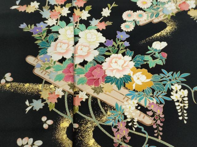 平和屋着物●訪問着　花筏文　黒地　金彩　仮絵羽　正絹　逸品　未使用　CABM4021yc