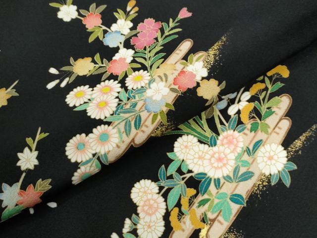 平和屋着物●訪問着　花筏文　黒地　金彩　仮絵羽　正絹　逸品　未使用　CABM4021yc