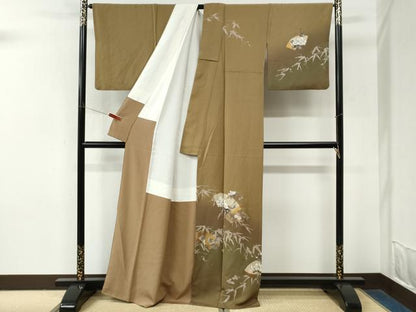 平和屋着物●訪問着　地紙枝花文　暈し染め　金彩　無落款　正絹　逸品　CABM4030yc
