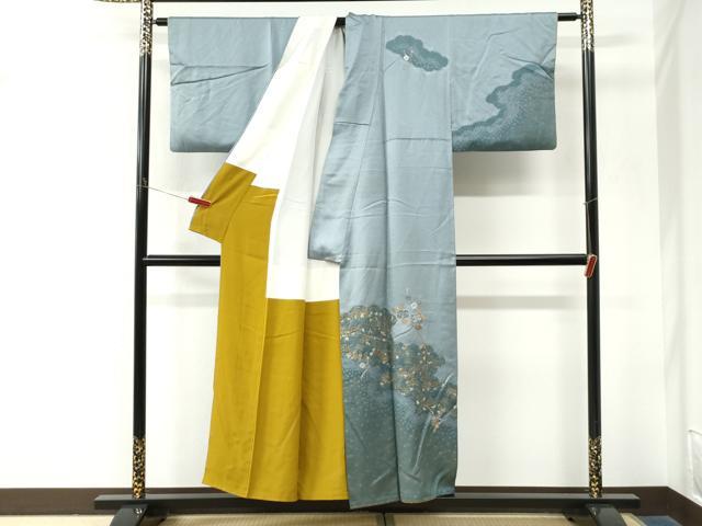 平和屋着物●訪問着　絞り　刺繍　万寿菊枝花文　金彩　正絹　逸品　CABM4035yc