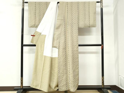 平和屋着物●上質な小紋　紬地　幾何学文様　正絹　逸品　未使用　CABM4037yc