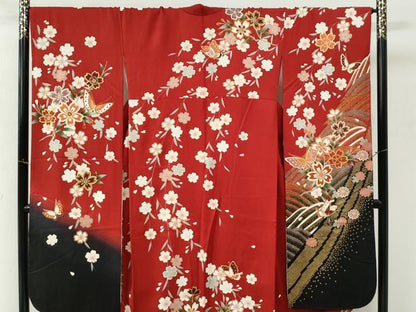 平和屋着物●豪華振袖　駒刺繍　立波舞蝶舞桜文　暈し染め　金彩　正絹　逸品　CABM4047yc