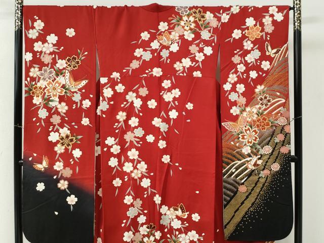平和屋着物●豪華振袖　駒刺繍　立波舞蝶舞桜文　暈し染め　金彩　正絹　逸品　CABM4047yc