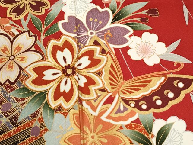 平和屋着物●豪華振袖　駒刺繍　立波舞蝶舞桜文　暈し染め　金彩　正絹　逸品　CABM4047yc