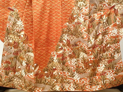 平和屋着物●豪華振袖　駒刺繍　流水籬鴛鴦草花文　金彩　ますいわ屋扱い　正絹　逸品　CABM4049yc