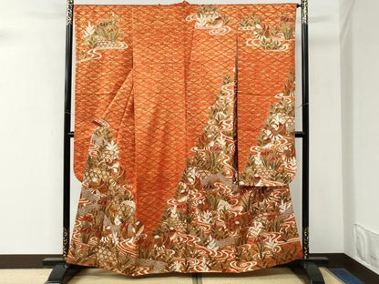 平和屋着物●豪華振袖　駒刺繍　流水籬鴛鴦草花文　金彩　ますいわ屋扱い　正絹　逸品　CABM4049yc