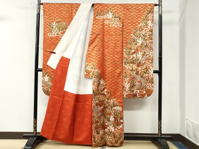 平和屋着物●豪華振袖　駒刺繍　流水籬鴛鴦草花文　金彩　ますいわ屋扱い　正絹　逸品　CABM4049yc