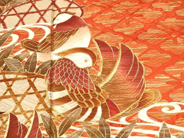 平和屋着物●豪華振袖　駒刺繍　流水籬鴛鴦草花文　金彩　ますいわ屋扱い　正絹　逸品　CABM4049yc