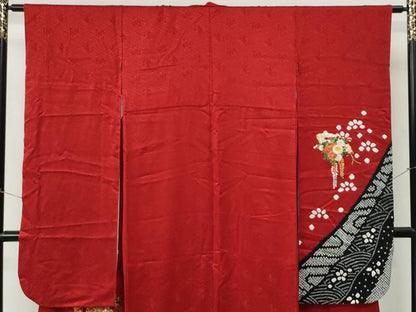 平和屋着物●豪華振袖　駒刺繍　絞り　扇面牡丹花文　金糸　正絹　逸品　CABM4050yc