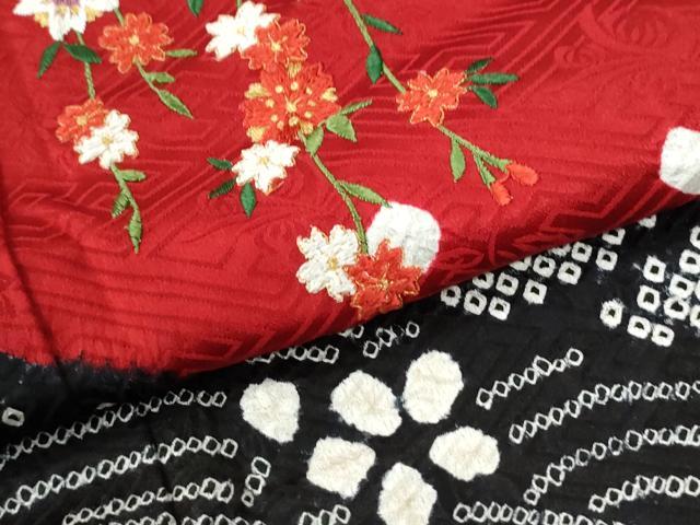 平和屋着物●豪華振袖　駒刺繍　絞り　扇面牡丹花文　金糸　正絹　逸品　CABM4050yc